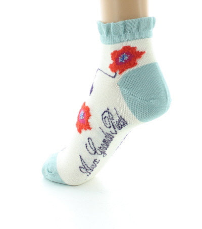 Socquettes Femme Fleurs Oranges ECRU