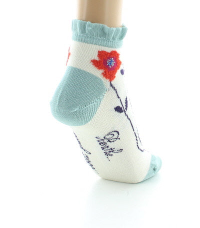 Socquettes Femme Fleurs Oranges ECRU