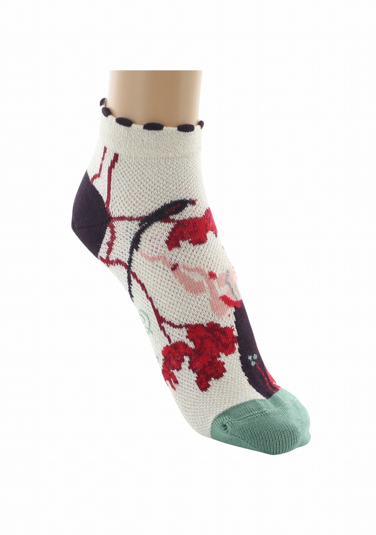Socquettes fil d’Écosse femme Berthe Aux Grands Pieds femme et oiseau IVOIRE