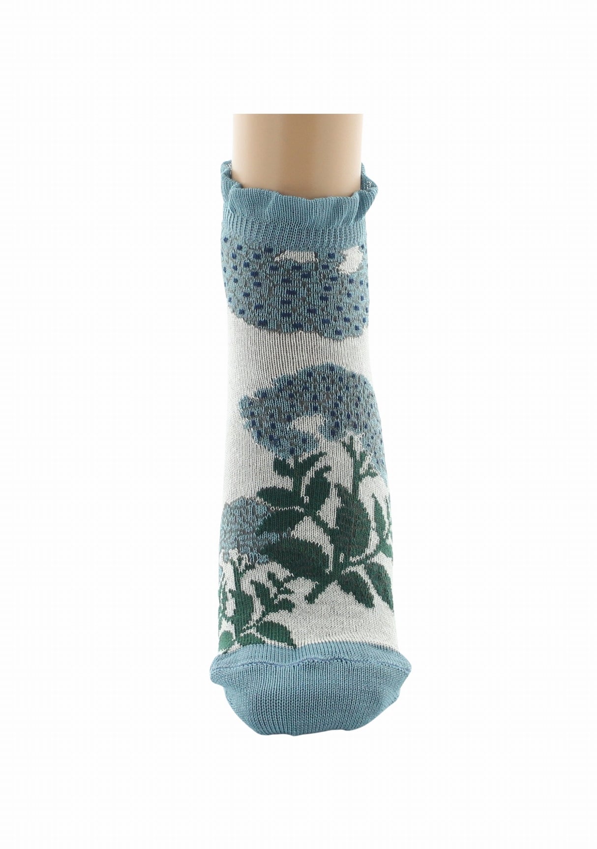 Socquettes fil d’Écosse femme Berthe Aux Grands Pieds fleurs bleues volant ECRU