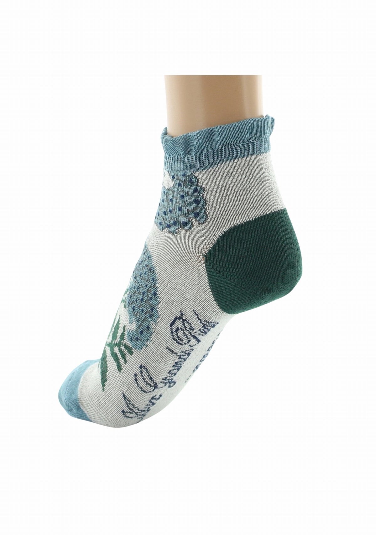Socquettes fil d’Écosse femme Berthe Aux Grands Pieds fleurs bleues volant ECRU