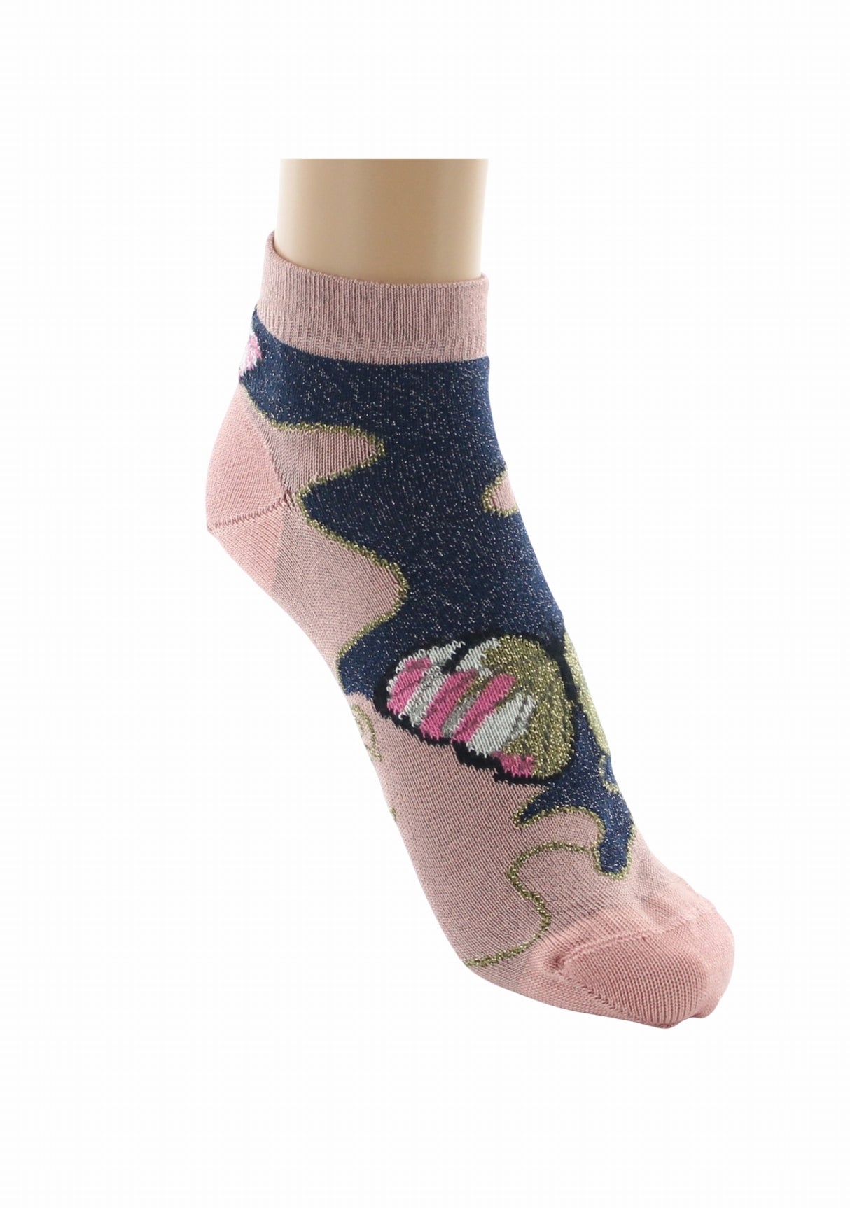 Socquettes fil d’Écosse femme Berthe Aux Grands Pieds papillons lurex ROSE