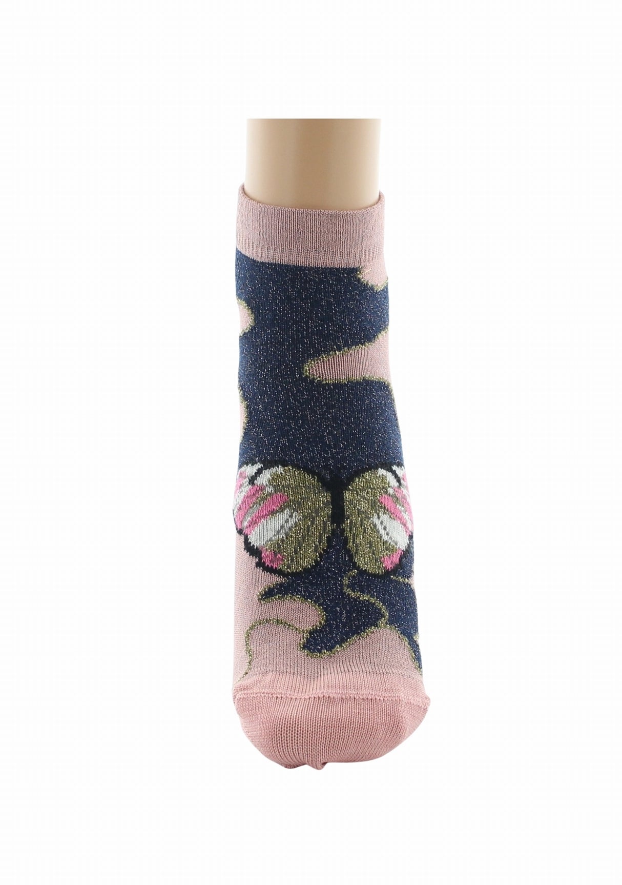 Socquettes fil d’Écosse femme Berthe Aux Grands Pieds papillons lurex ROSE