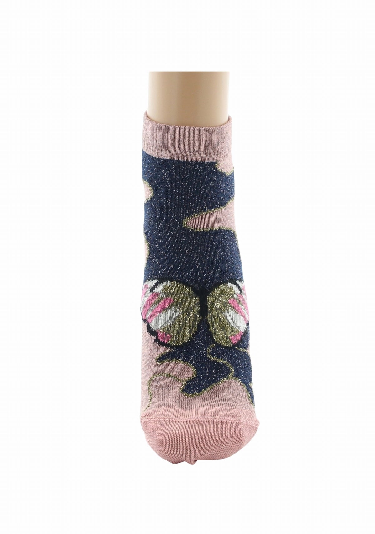 Socquettes fil d’Écosse femme Berthe Aux Grands Pieds papillons lurex ROSE