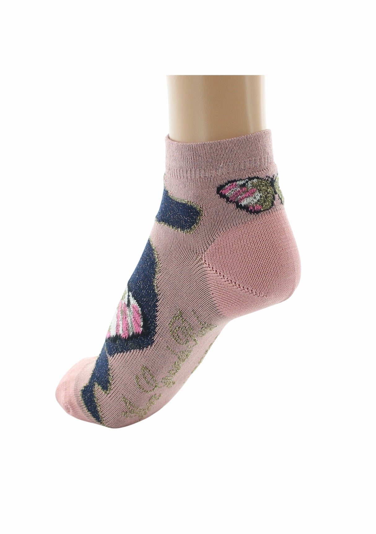 Socquettes fil d’Écosse femme Berthe Aux Grands Pieds papillons lurex ROSE