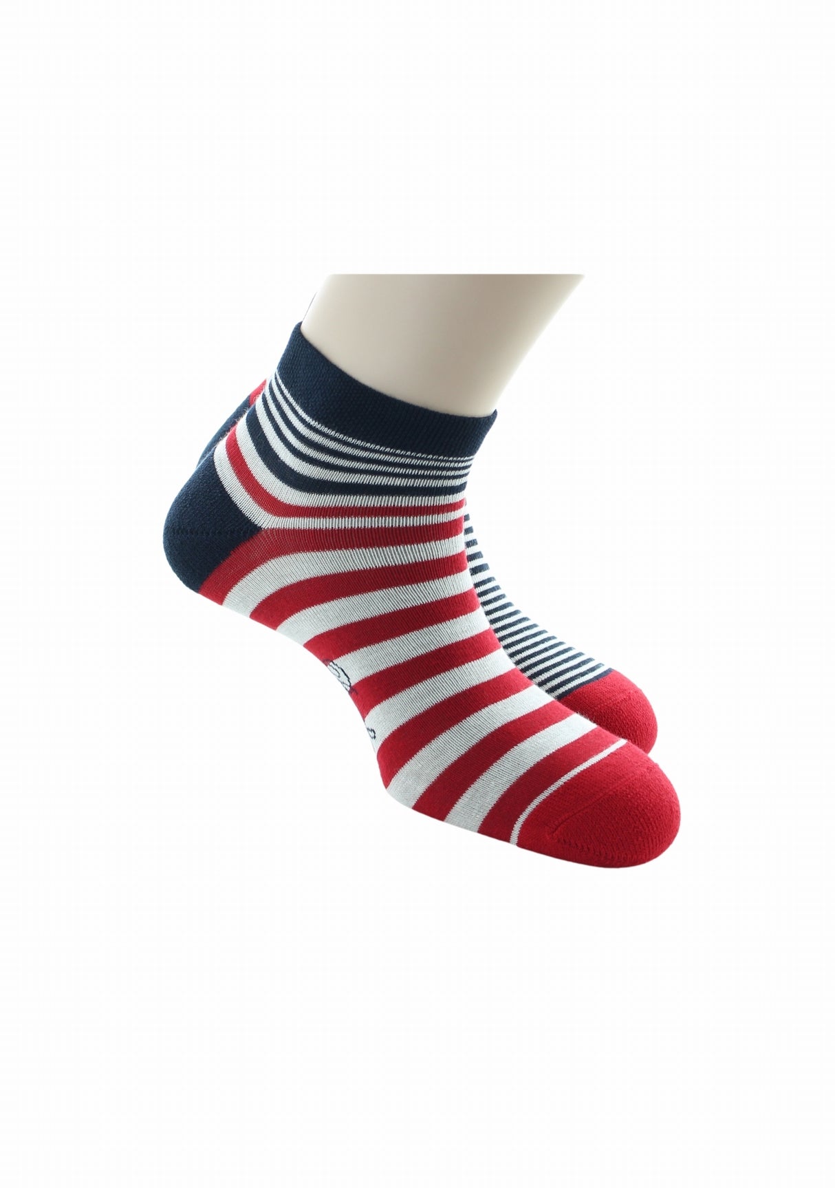 Socquettes homme coton rayures rouge et marine MARINE