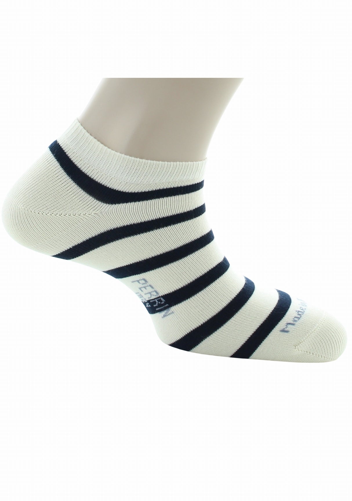 Socquettes mixtes Marinière en coton peigné ECRU/MARINE