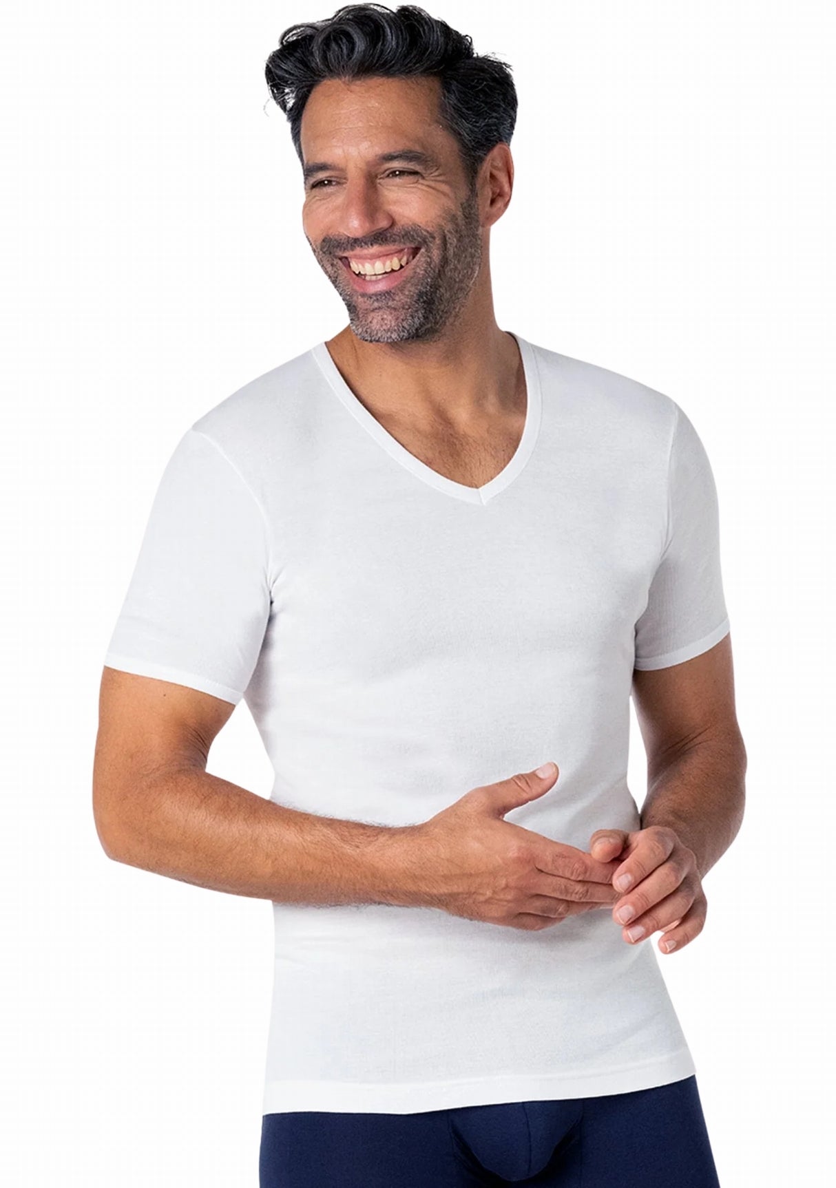 T-shirt homme col V coton Eminence - Confort invisible & Made in France BLANC