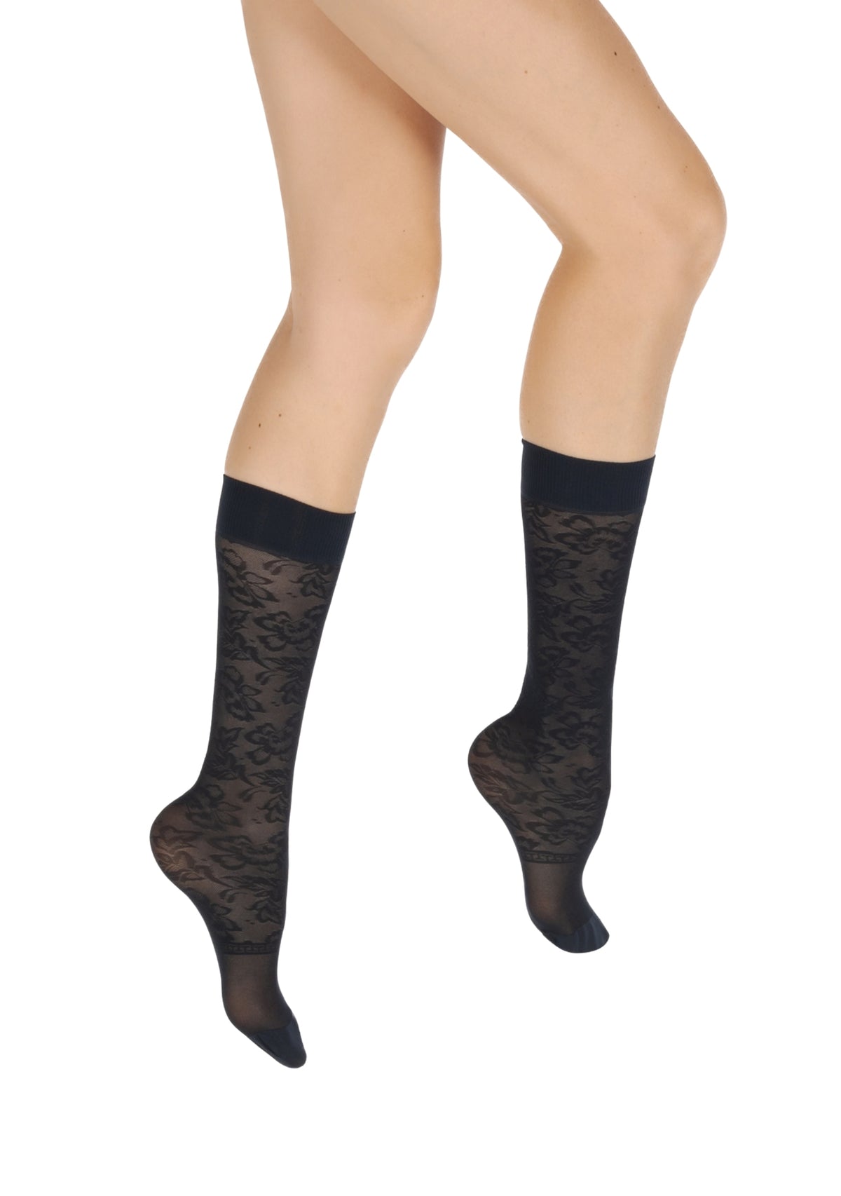 Mi-bas fins 40 deniers Berthe Dentelle Bleu marine