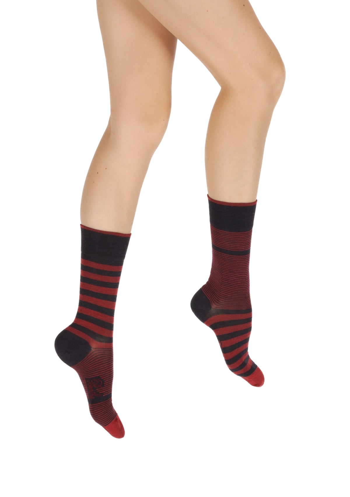 Chaussettes femme mérinos Rayures Asymétriques Marine/Rouge - Berthe