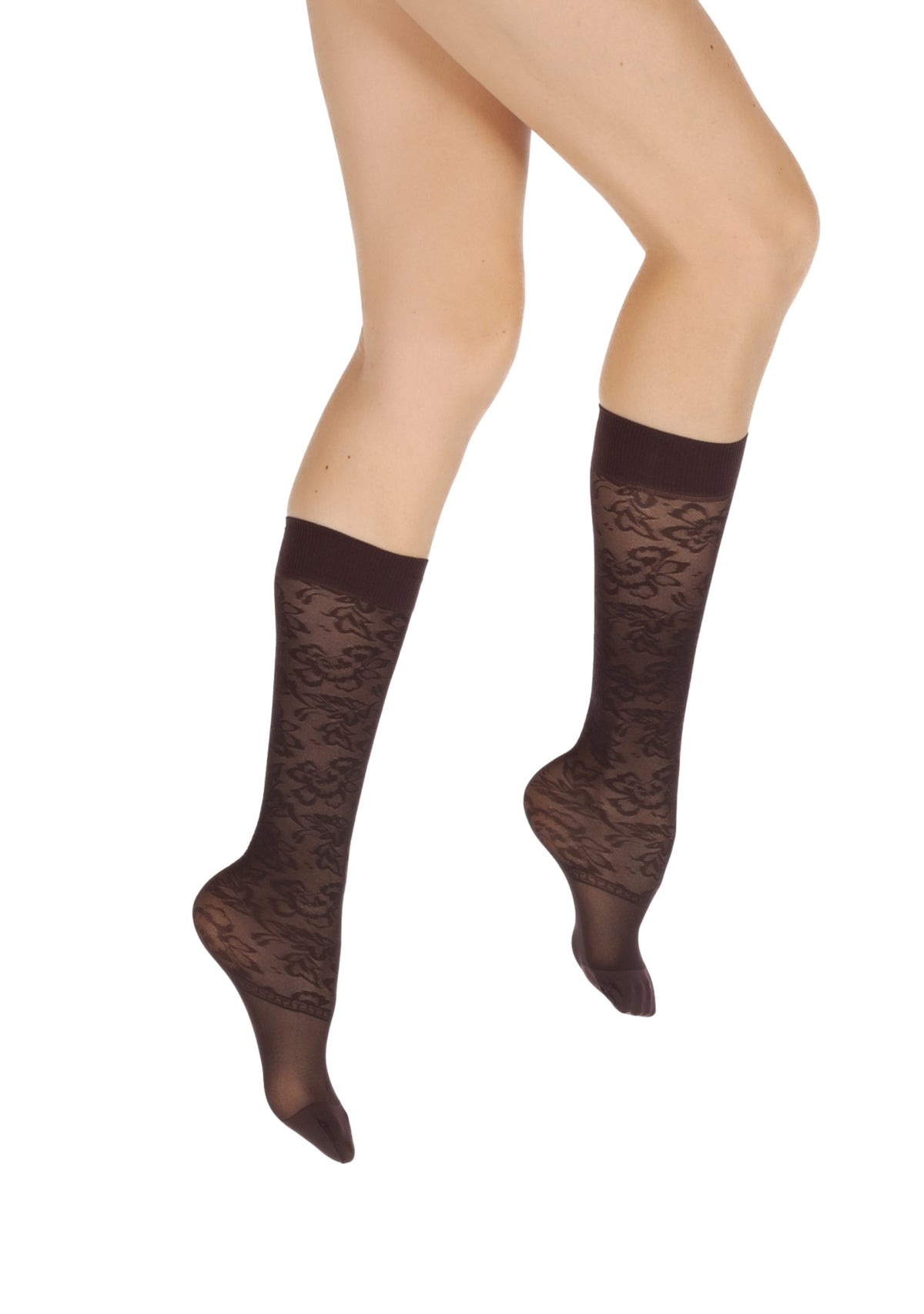 Mi-bas fins 40 deniers Berthe Dentelle Prune
