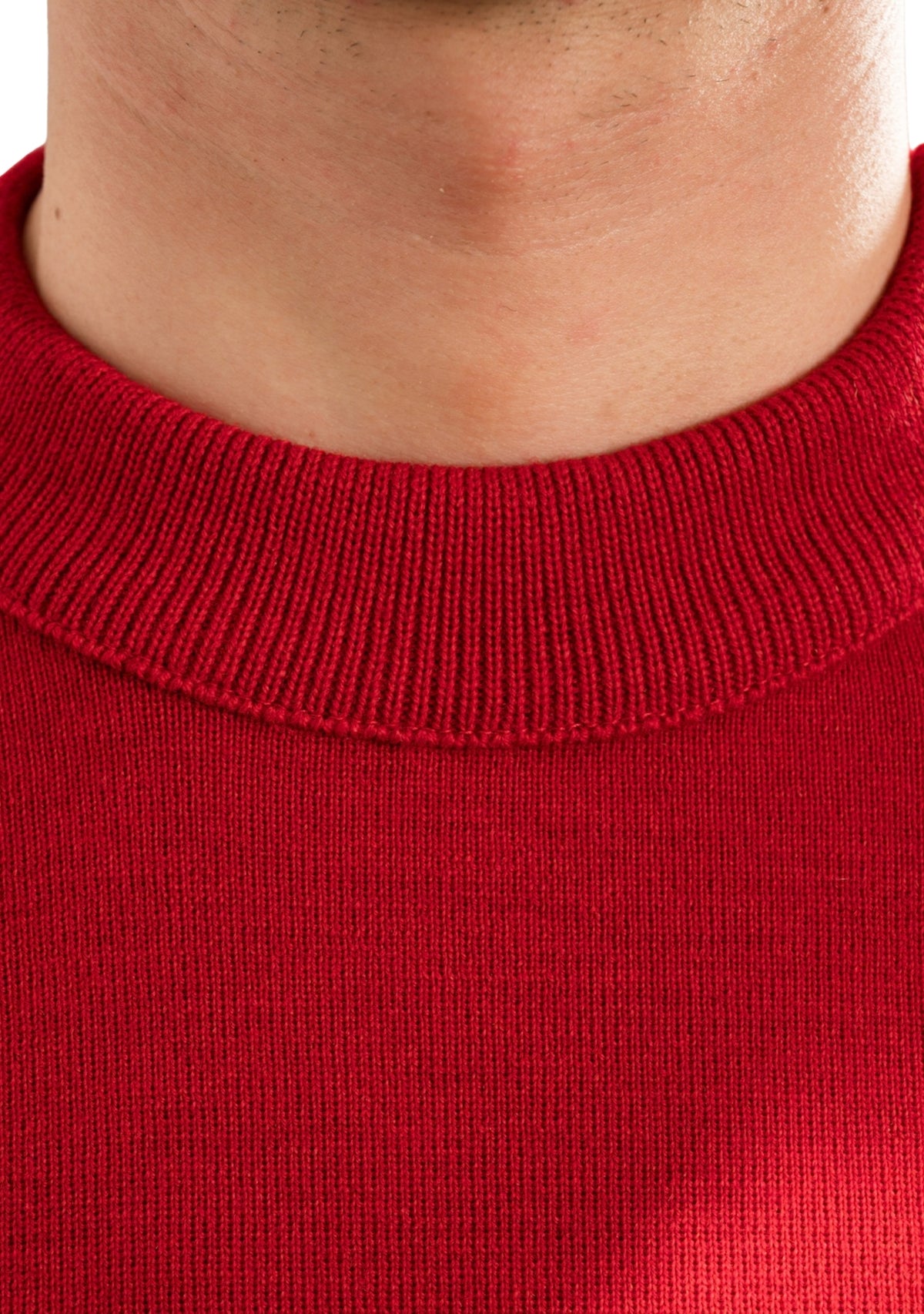 Pull marin col rond homme rouge à coudières asymétriques marine/rouge