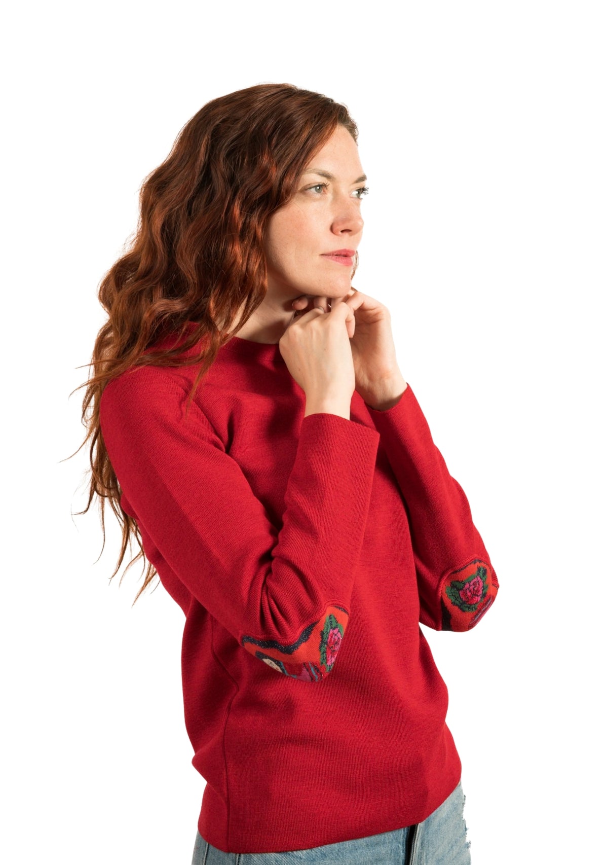 Pull marin col rond femme rouge à coudières Poupée Russe