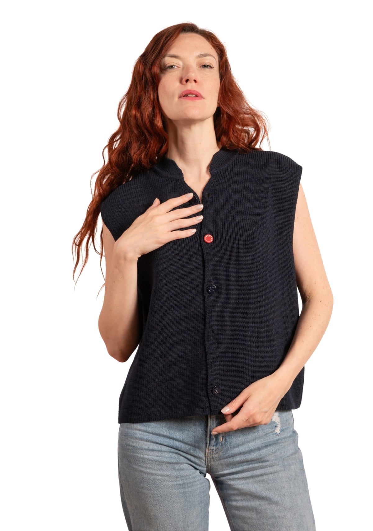 Gilet sans manches mixte marine en laine