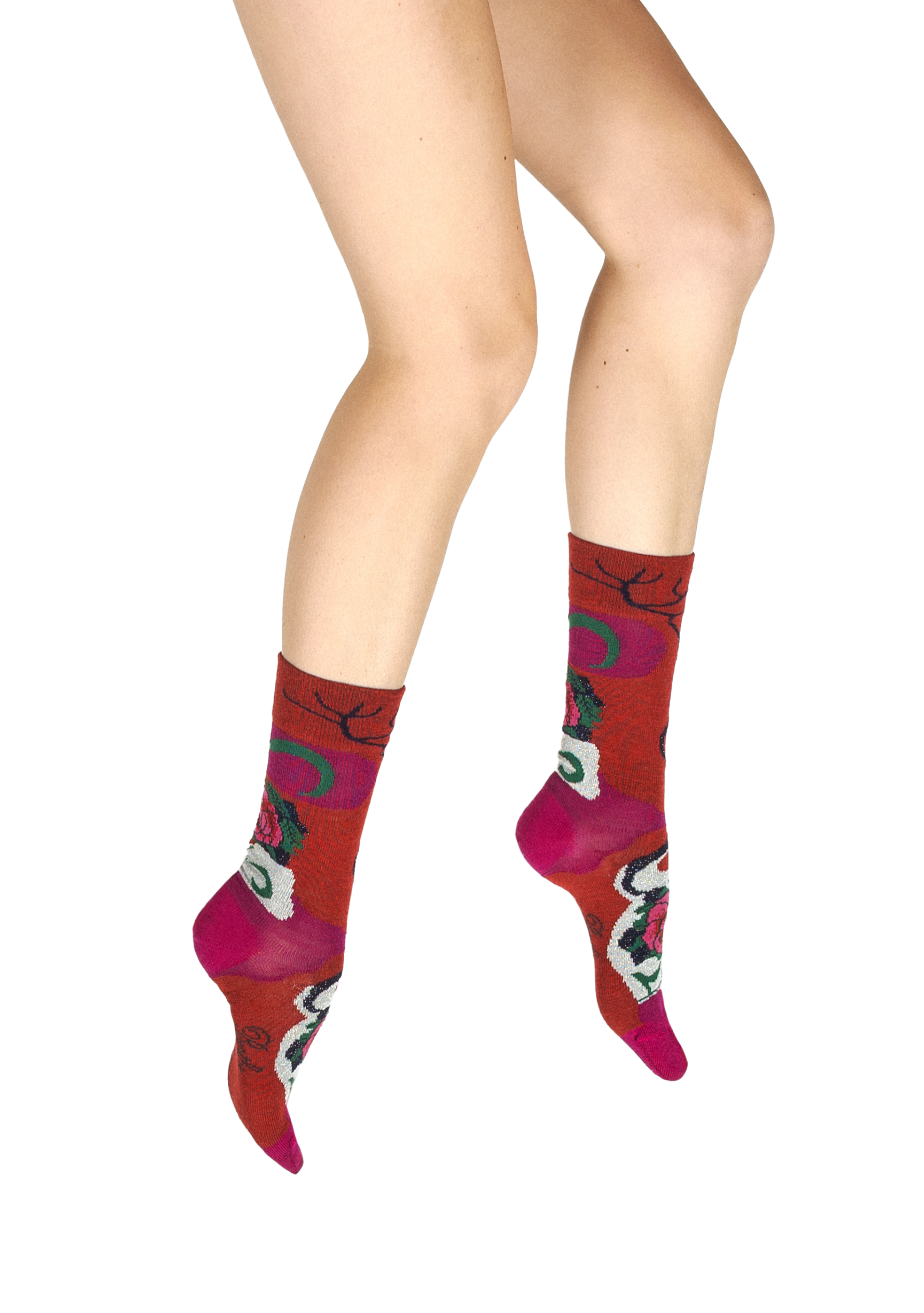 Chaussettes femme en laine peignée Berthe Fleurs de rose