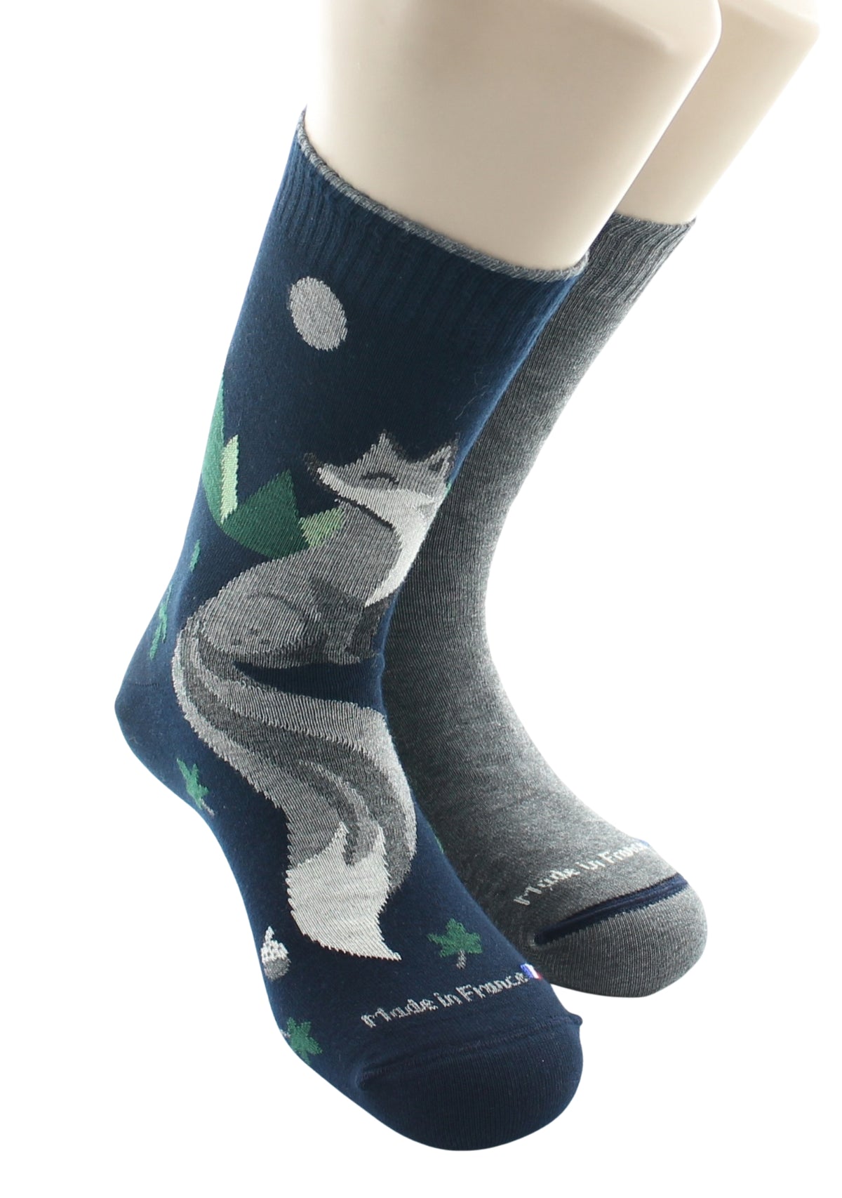 Chaussettes réversibles homme en coton Renard Marine/Gris