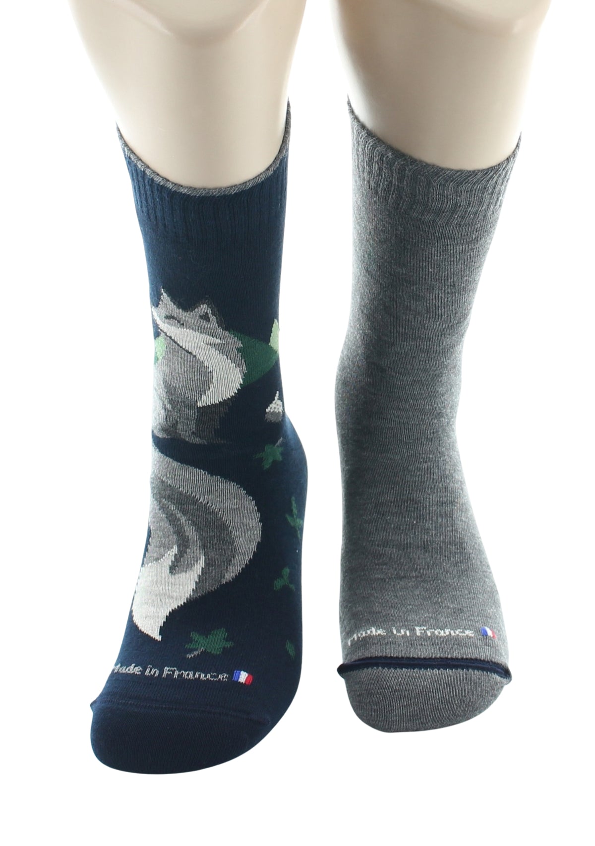 Chaussettes réversibles homme en coton Renard Marine/Gris