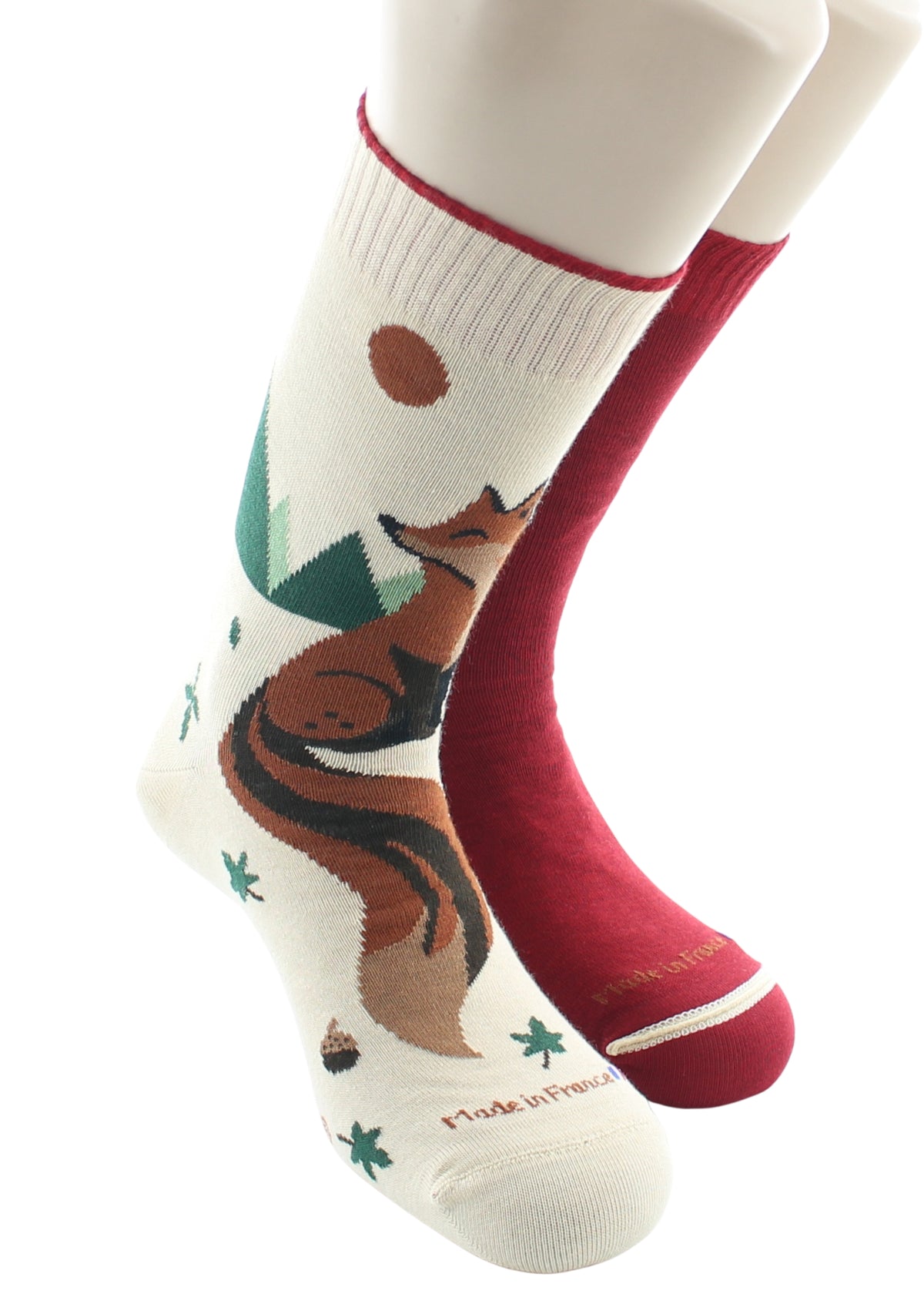 Chaussettes réversibles homme en coton Renard Beige/Rouge