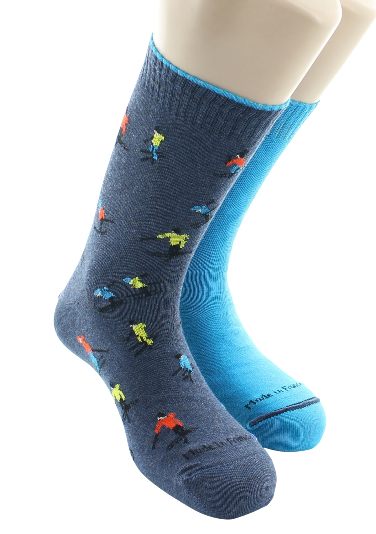 Chaussettes réversibles homme en coton Ski Bleu jean/Bleu vif