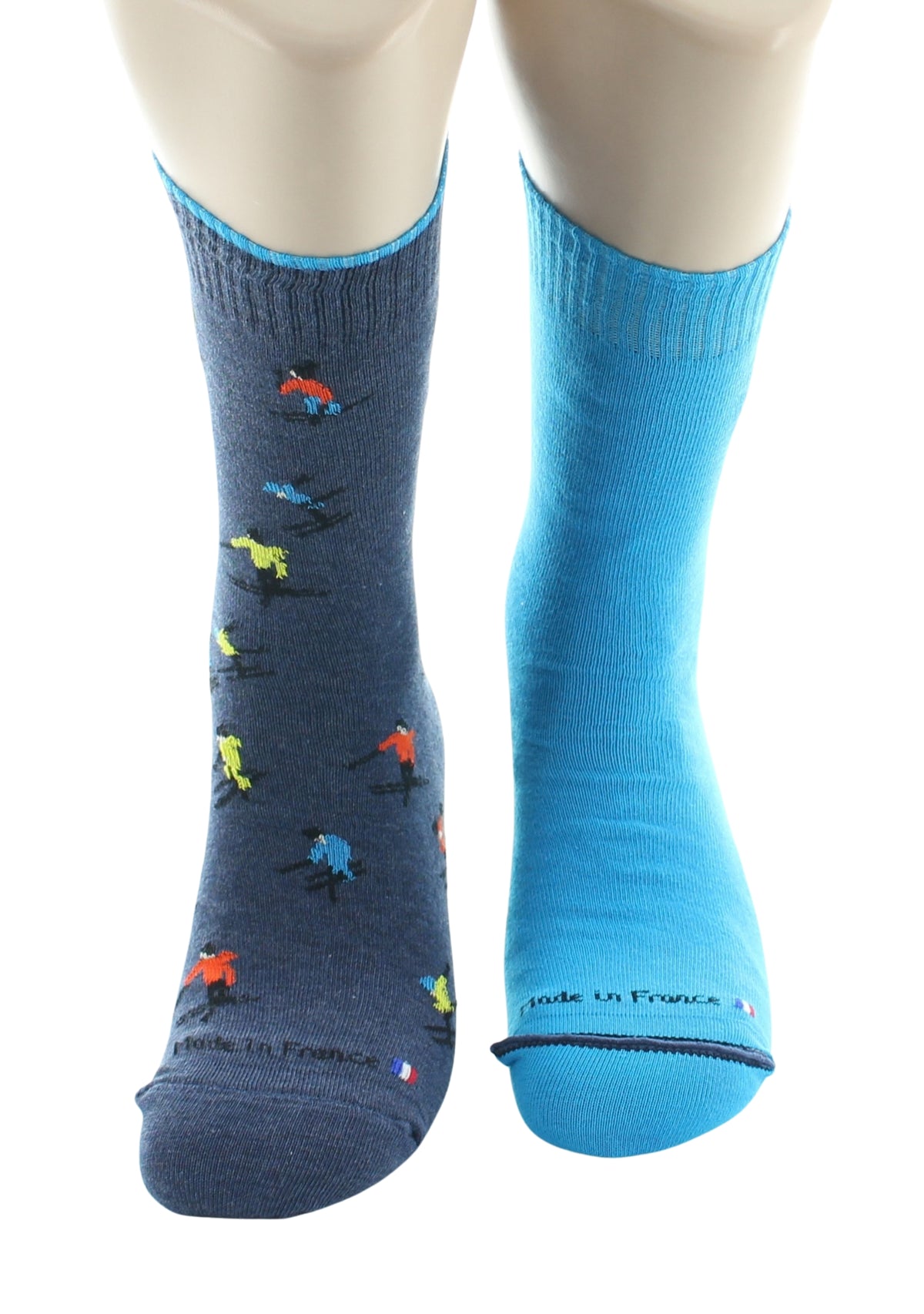 Chaussettes réversibles homme en coton Ski Bleu jean/Bleu vif