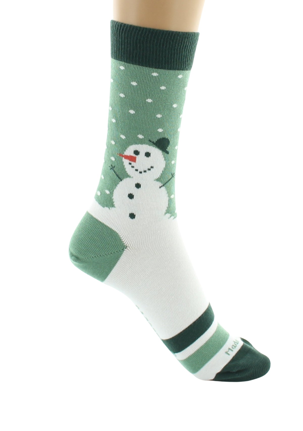 Chaussettes de Noël mixtes en coton motif Bonhomme de neige - Vert et Blanc