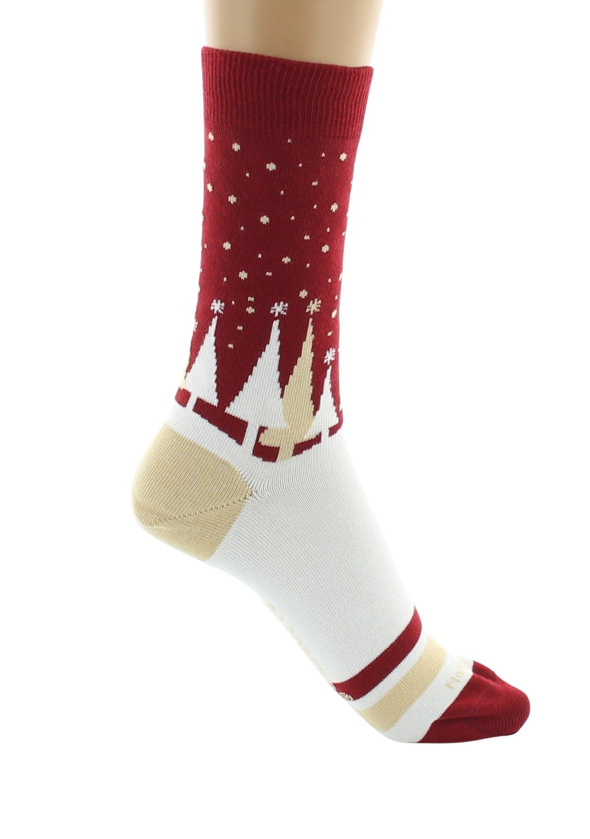 Chaussettes de Noël mixtes en coton motif Sapins - Rouge/Écru