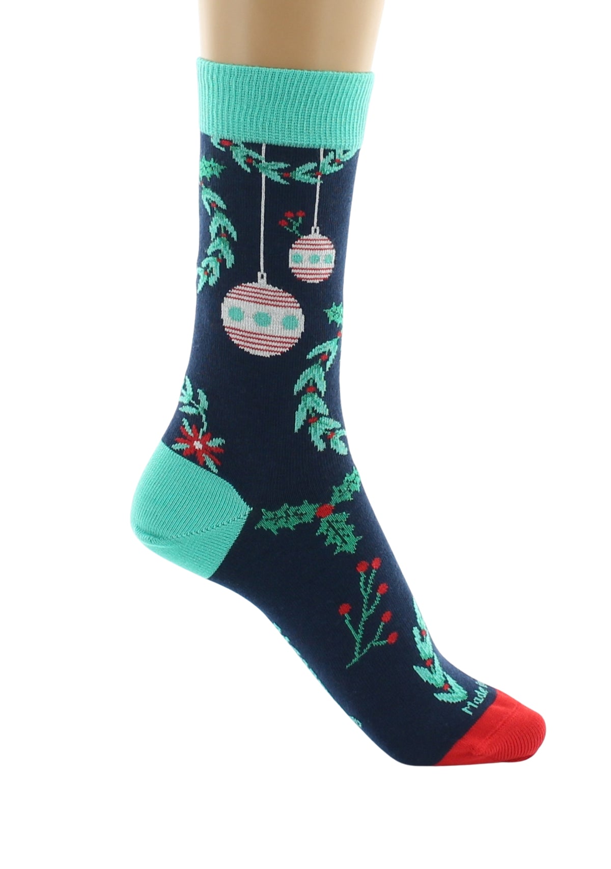 Chaussettes de Noël mixtes en coton motif Boules de Noël - Marine