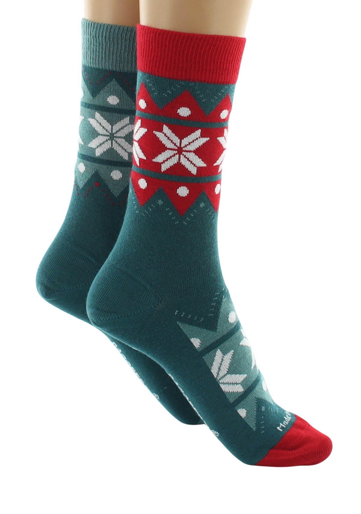 Chaussettes de Noël mixtes en coton motif Flocons dépareillés - Vert