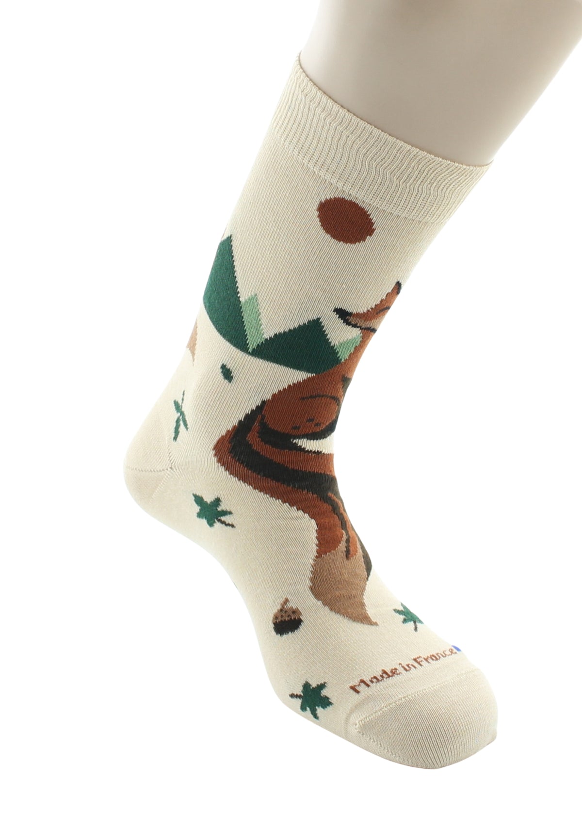 Chaussettes fantaisie homme en coton Renard Beige
