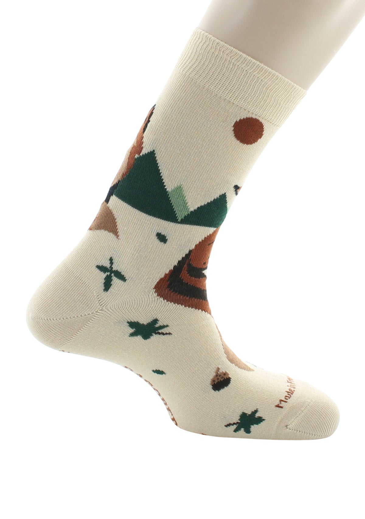 Chaussettes fantaisie homme en coton Renard Beige