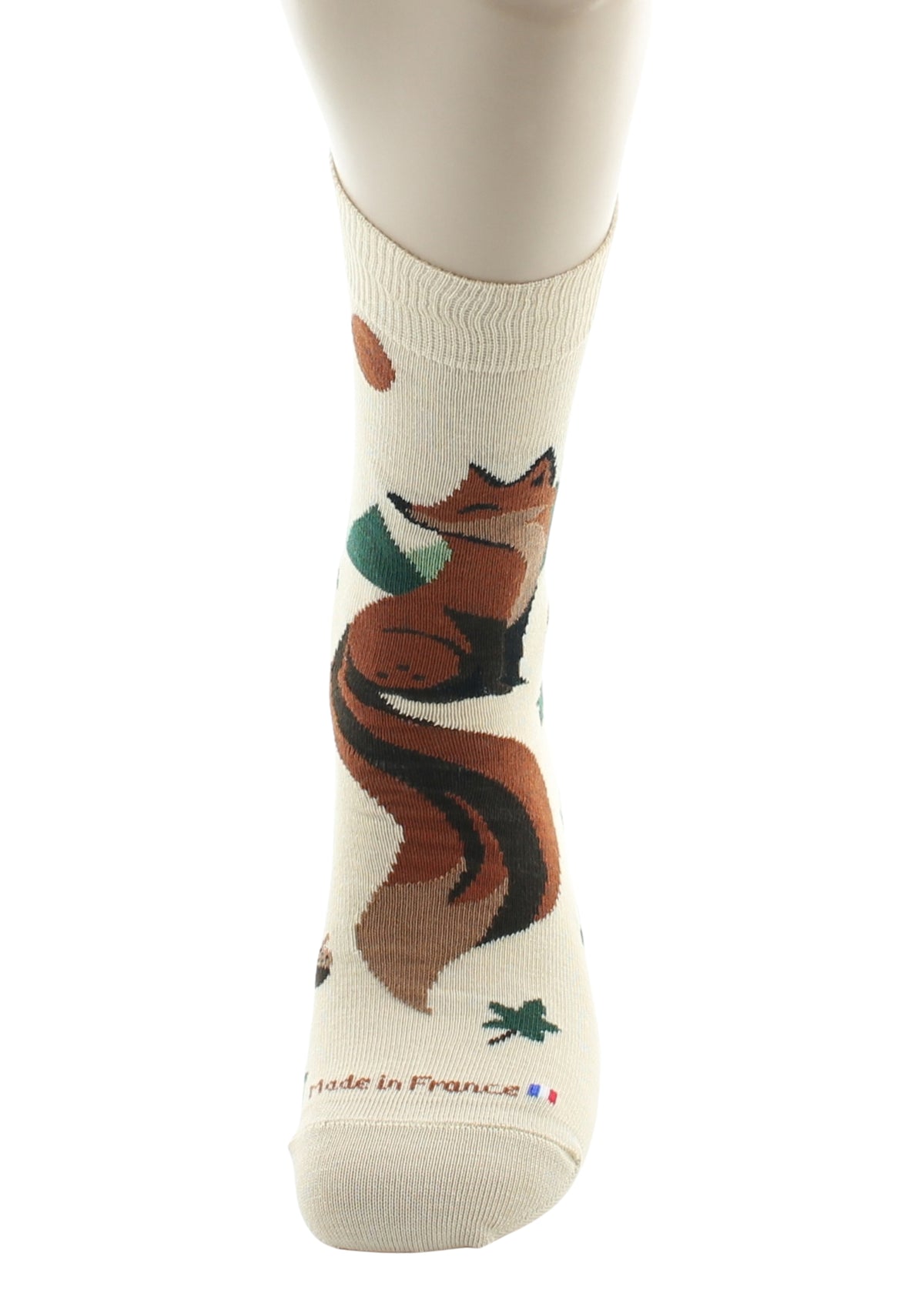 Chaussettes fantaisie homme en coton Renard Beige