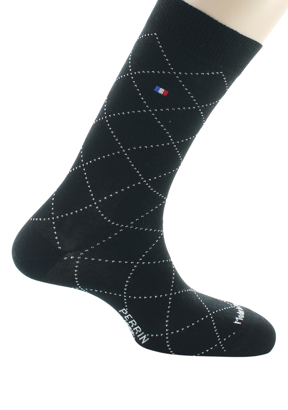 Chaussettes homme en coton à losanges Noir - Perrin 1924