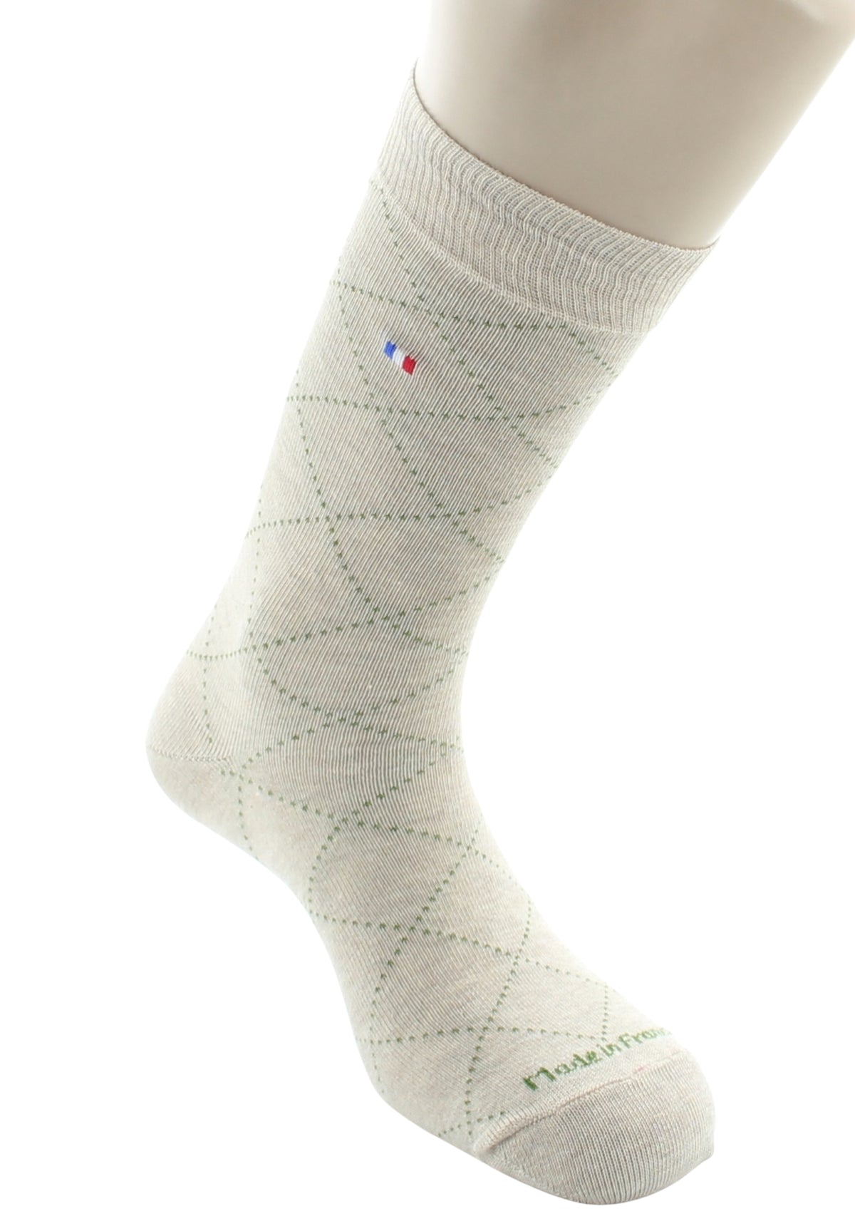 Chaussettes homme en coton à losanges Écru et Kaki - Perrin 1924