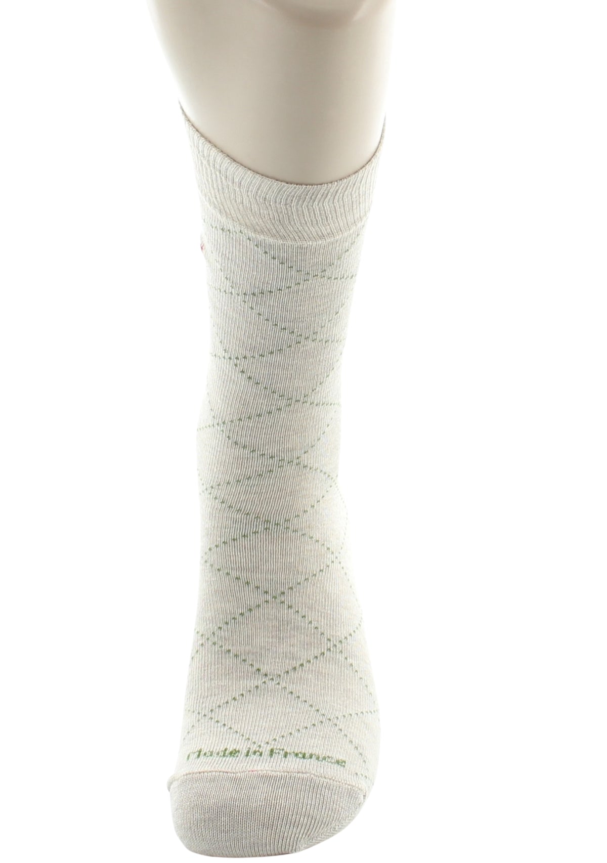 Chaussettes homme en coton à losanges Écru et Kaki - Perrin 1924