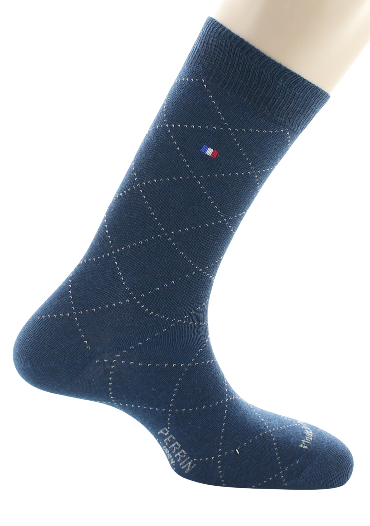 Chaussettes homme en coton à losanges Marine et Écru - Perrin 1924