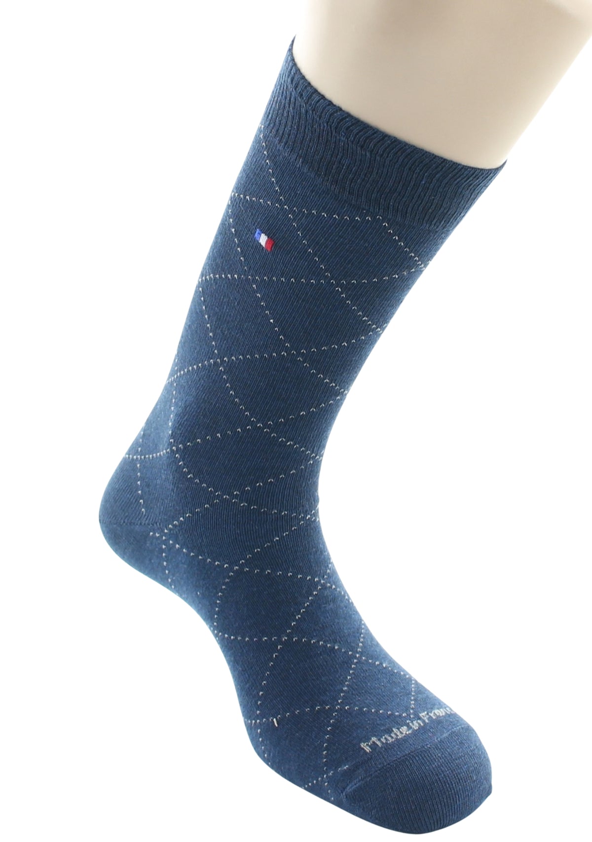 Chaussettes homme en coton à losanges Marine et Écru - Perrin 1924