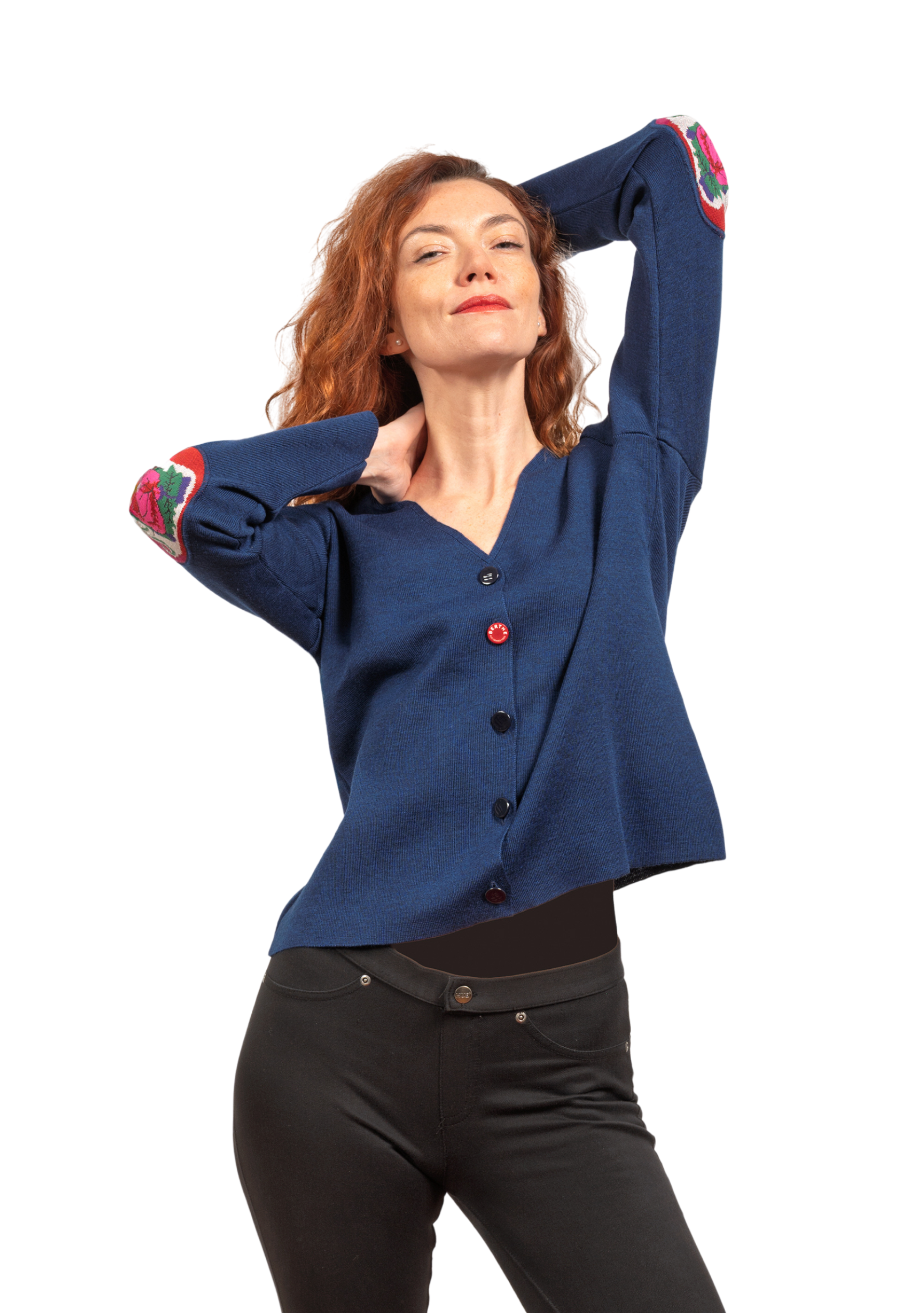 Gilet femme Berthe Bleu royal Fleurs de Rose