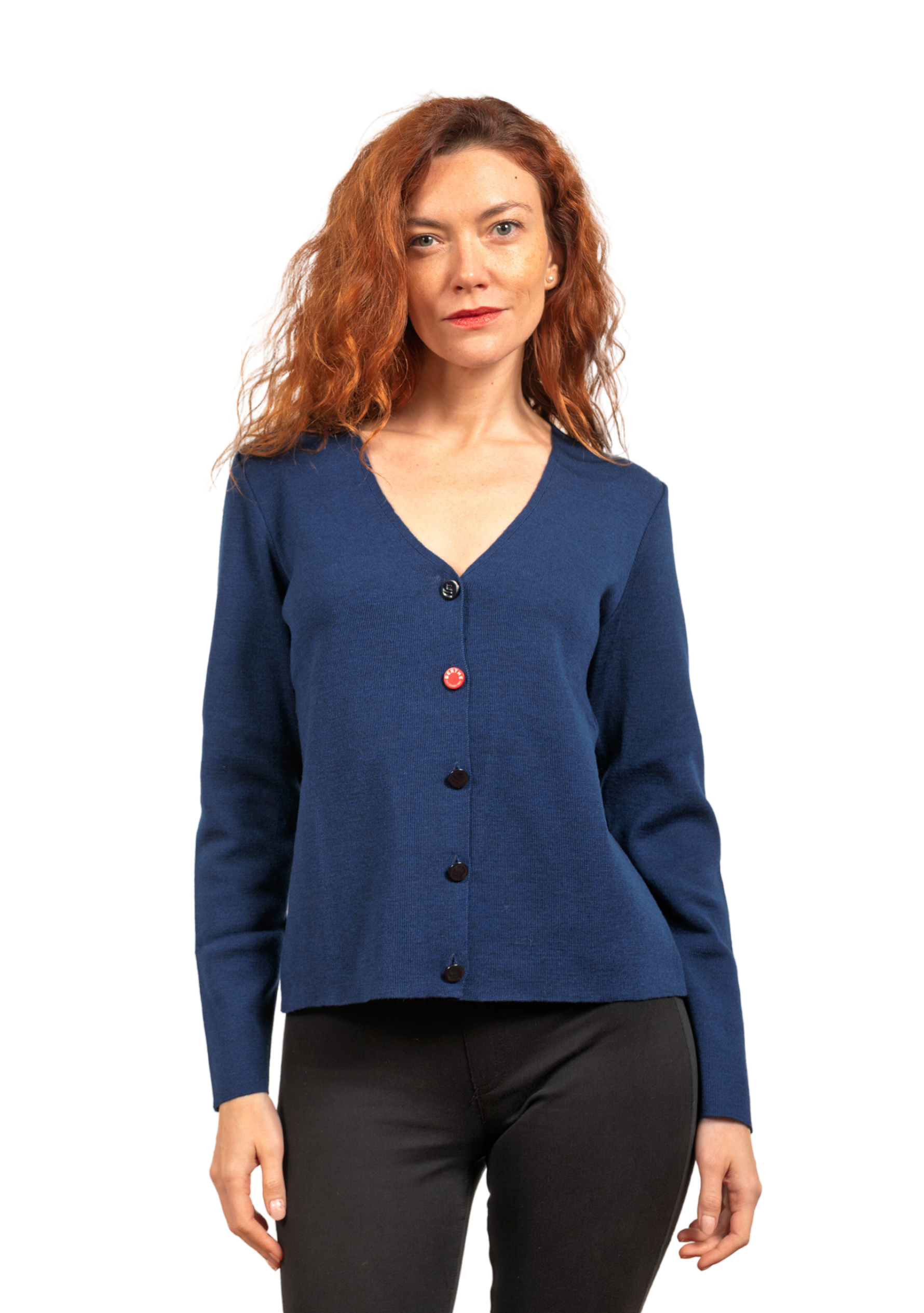 Gilet femme Berthe Bleu royal Fleurs de Rose