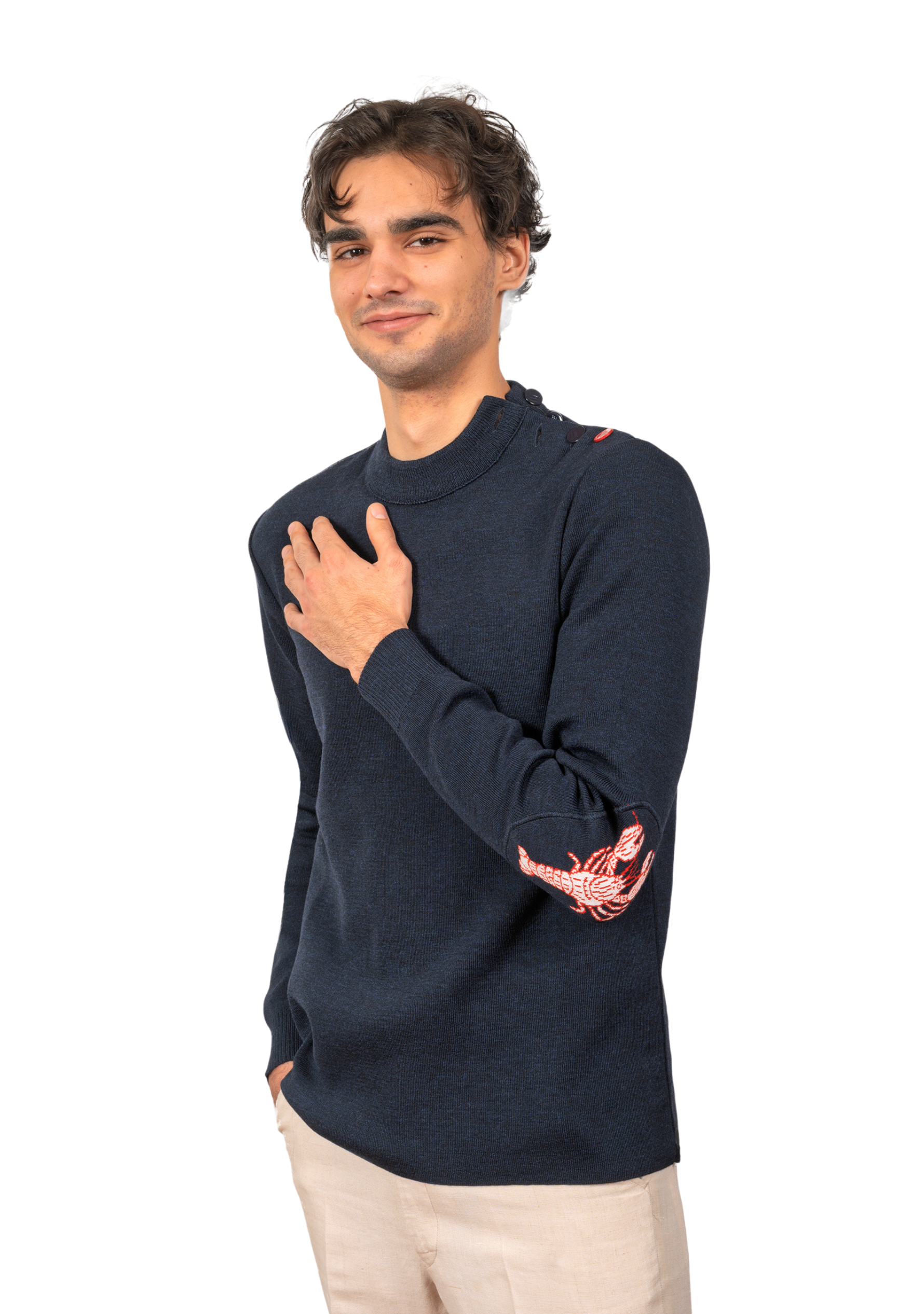 Pull marin homme col rond Berthe Homard