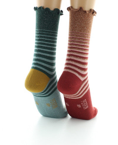 Boite cadeau 2 Paires Chaussettes Fantaisie Coton Lurex VERT ROUILLE/CUIVRE