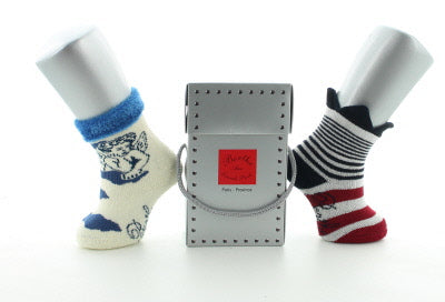 Boite cadeau chaussettes naissance ange et couronne ECRU/MARINE