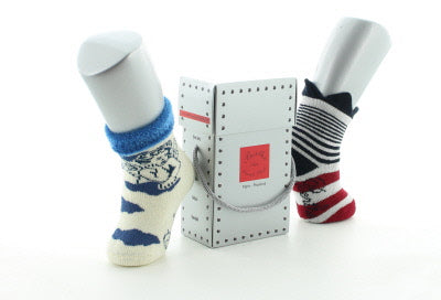 Boite cadeau chaussettes naissance ange et couronne ECRU/MARINE