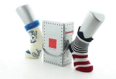 Boite cadeau chaussettes naissance ange et couronne ECRU/MARINE