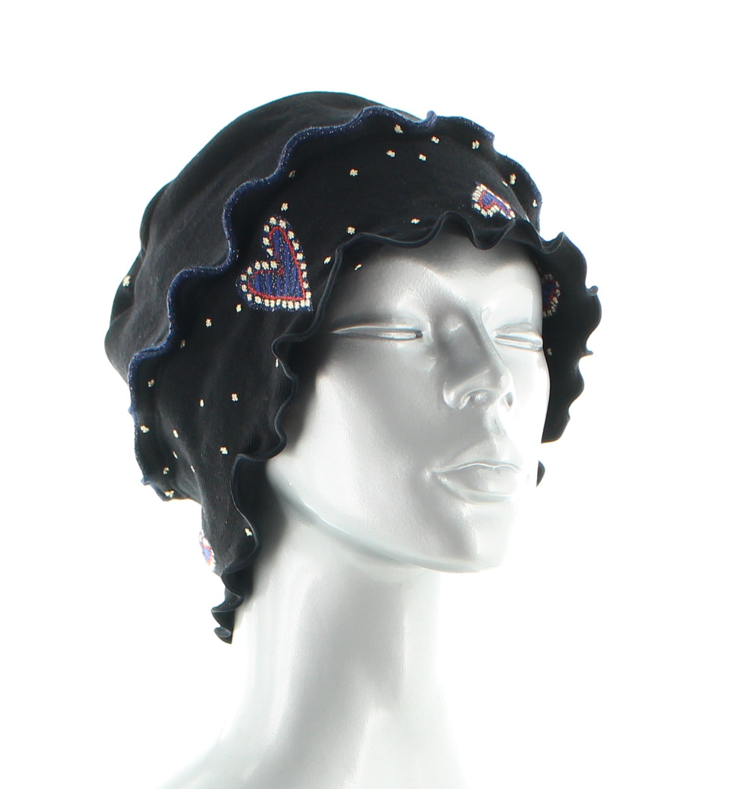 Bonnet femme coton cœur NOIR