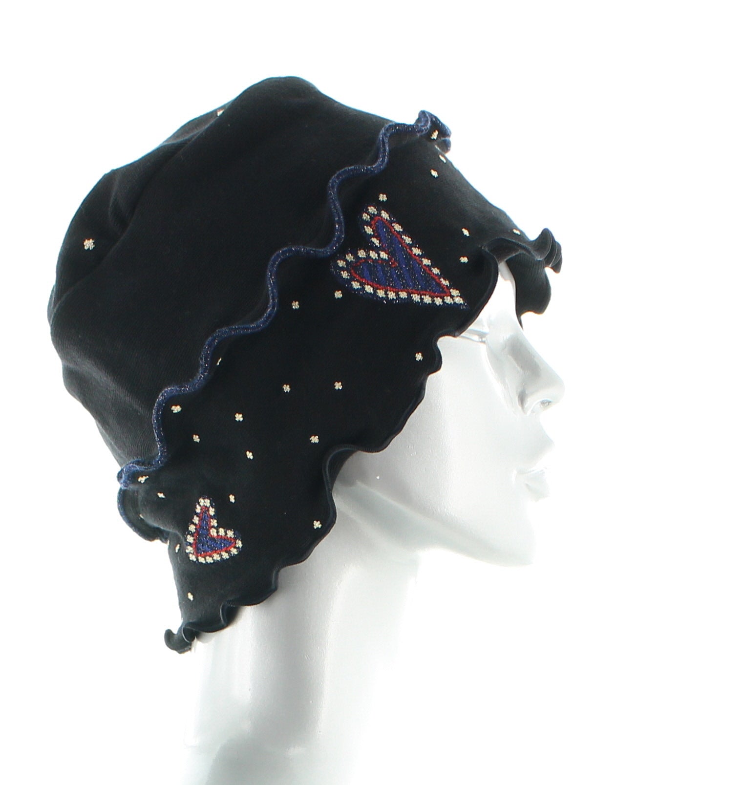 Bonnet femme coton cœur NOIR