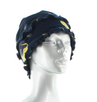 Bonnet femme coton feuilles d'or MARINE