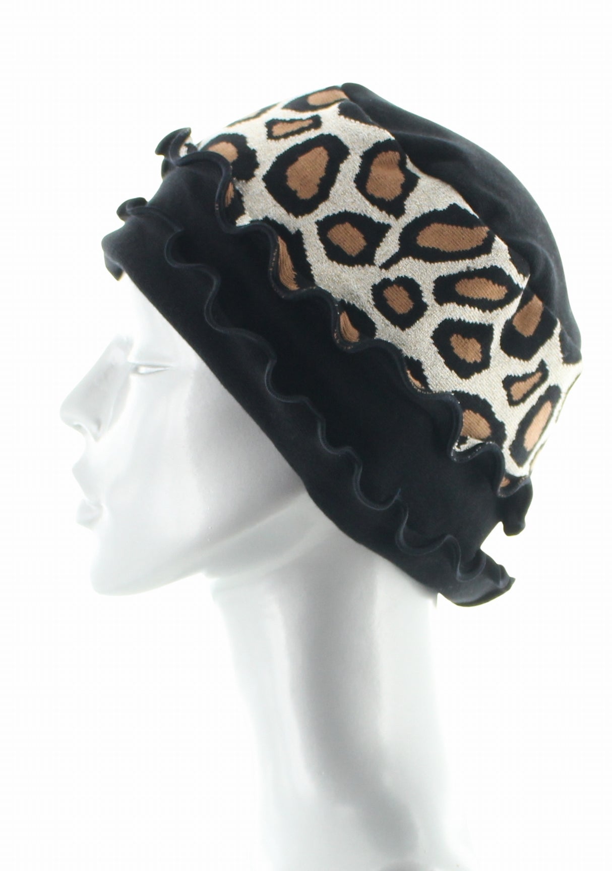 Chapeau femme coton Berthe Léopard NOIR