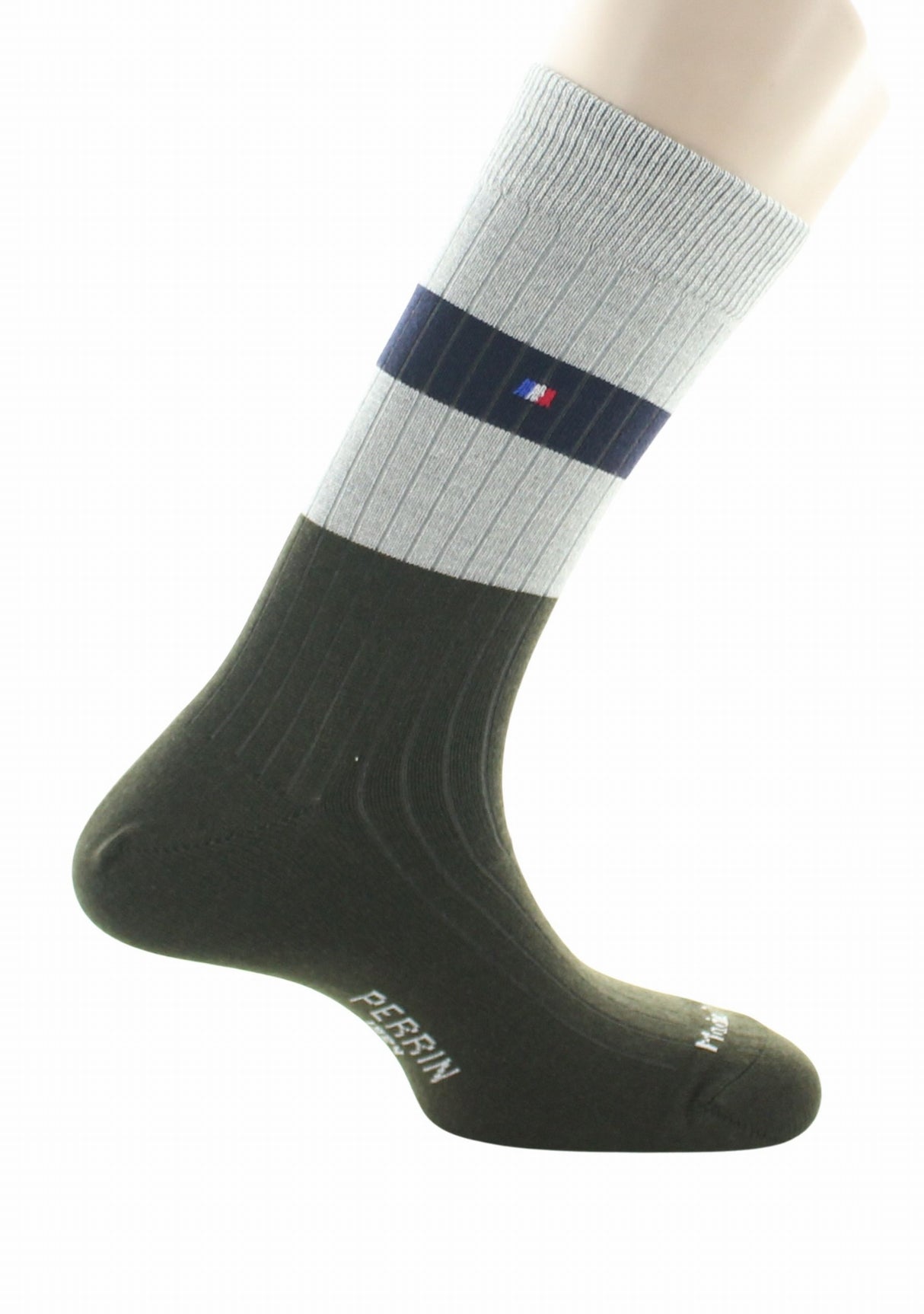 Chaussettes à côtes pour homme en laine Perrin Kaki KAKI