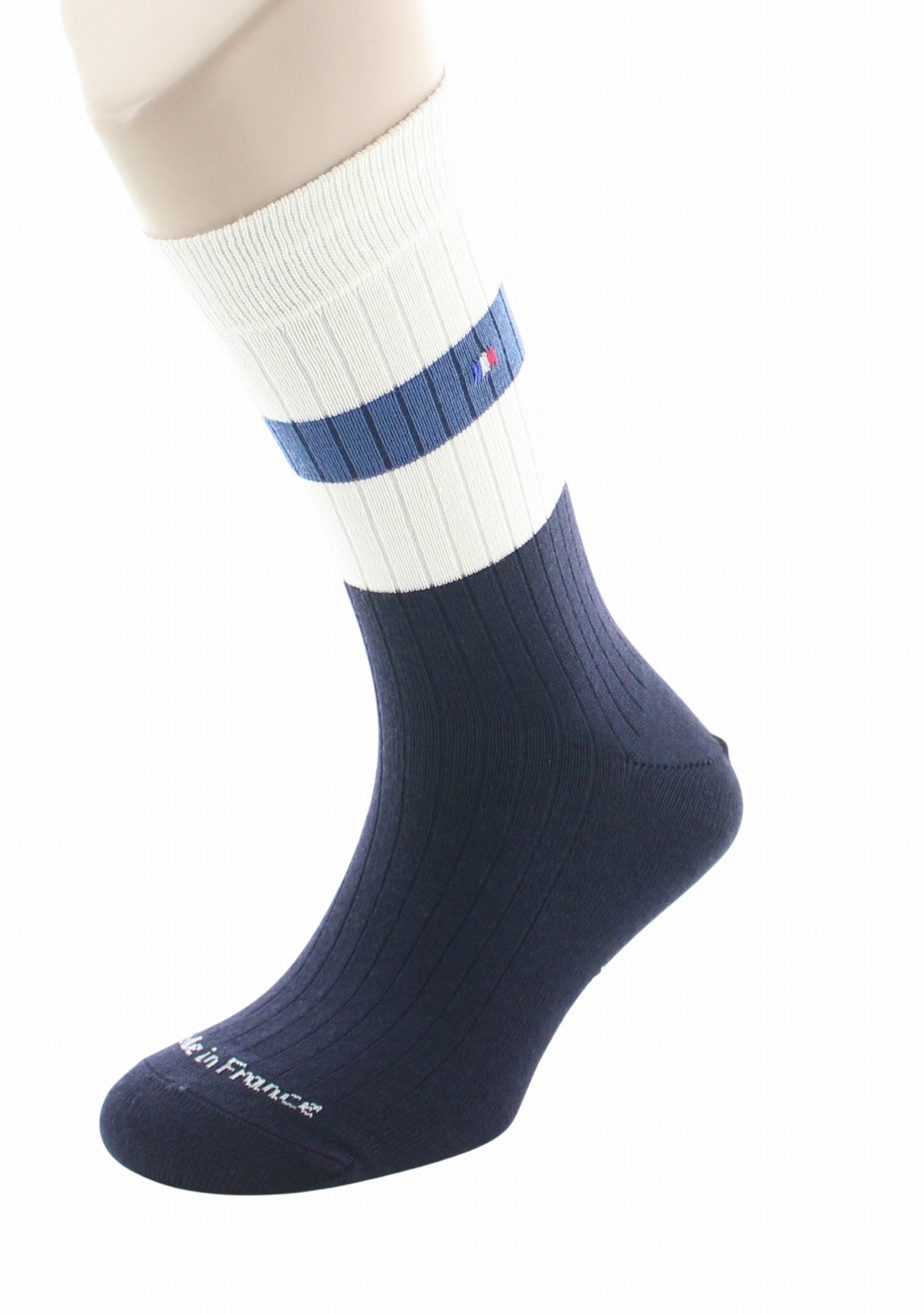 Chaussettes à côtes pour homme en laine Perrin Marine MARINE