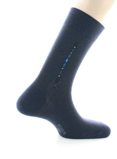 Chaussettes baguette à carreaux en laine peignée BLEU MARINE